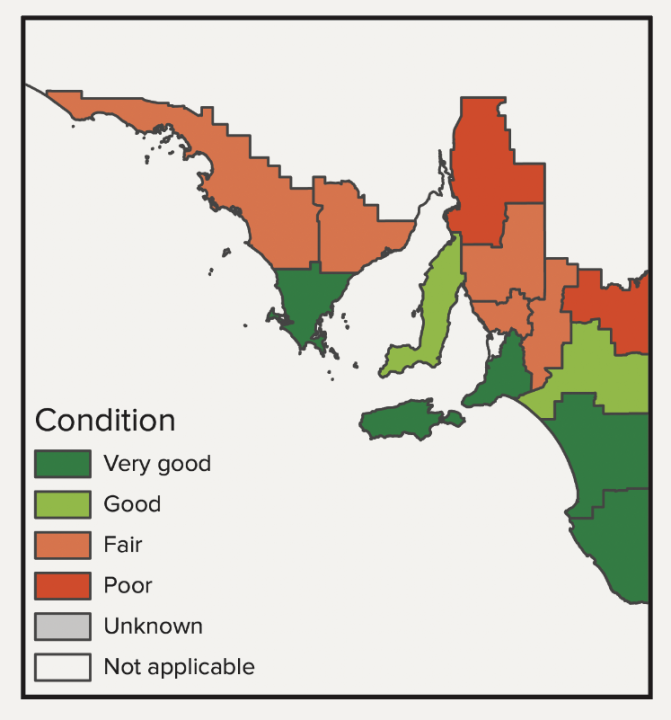 Condition rating of days at risk of soil erosion across South Australia (DEW report card)